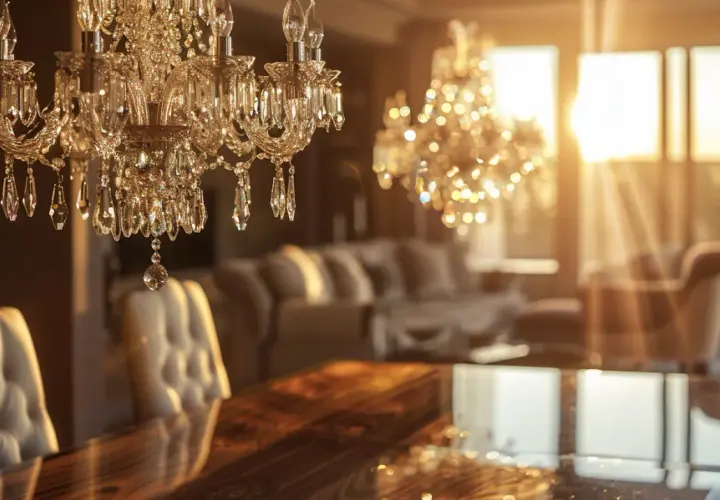 Lampa nad stół glamour: Elegancka lampa sufitowa z kloszem